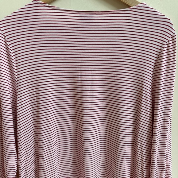 Chicos Red Asymmetrical Stripe 3/4 Sleeve Pockets Tunic Womens Size 12 Top - Picture 7 of 15